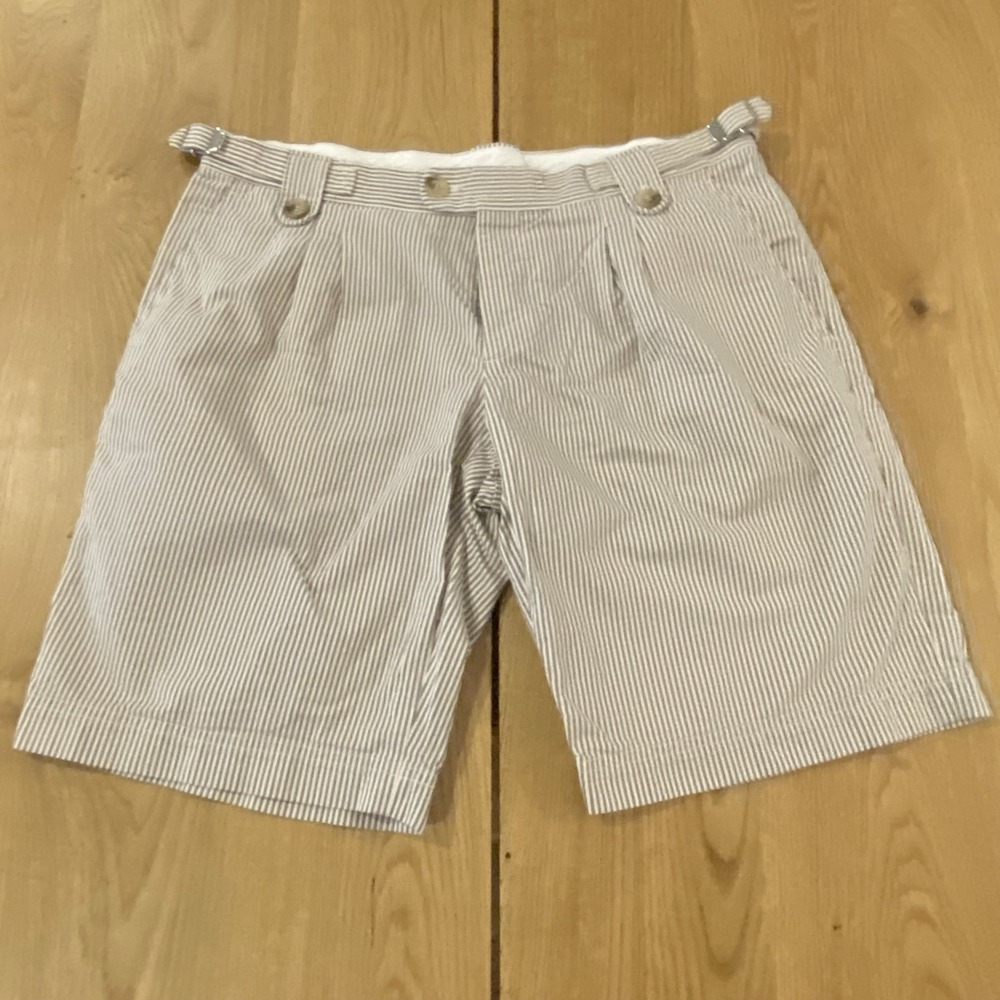 Dolce‎ & Gabbana Men's 35* Beige Cotton Striped Pleated Front Shorts 9" Inseam